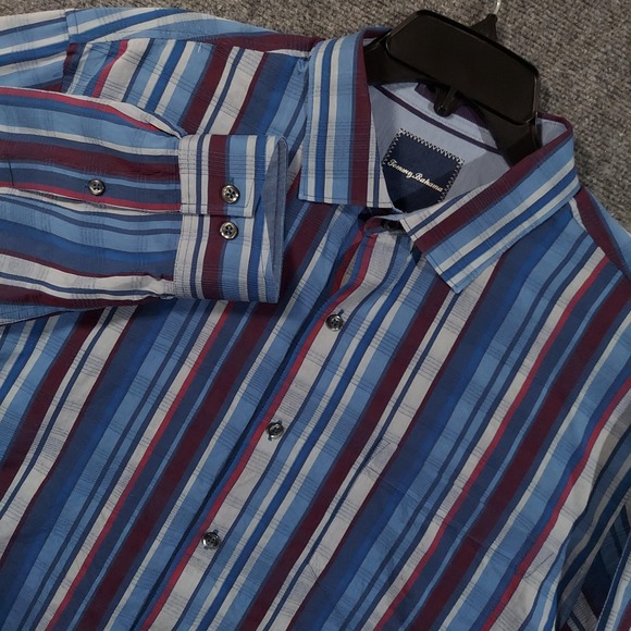 Tommy Bahama Shirt Mens Extra Large Striped Button Front Long Sleeve Cotton Silk - Picture 1 of 9